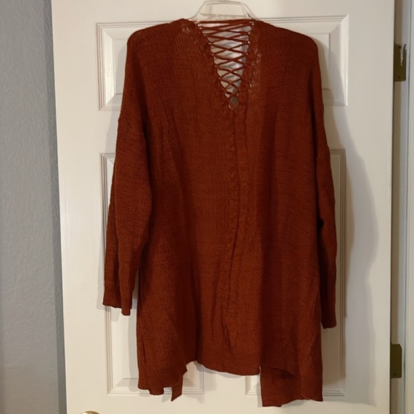 LAST CHANCE Lety & Me rust open cardigan with string detail in  back 2X - Picture 2 of 6